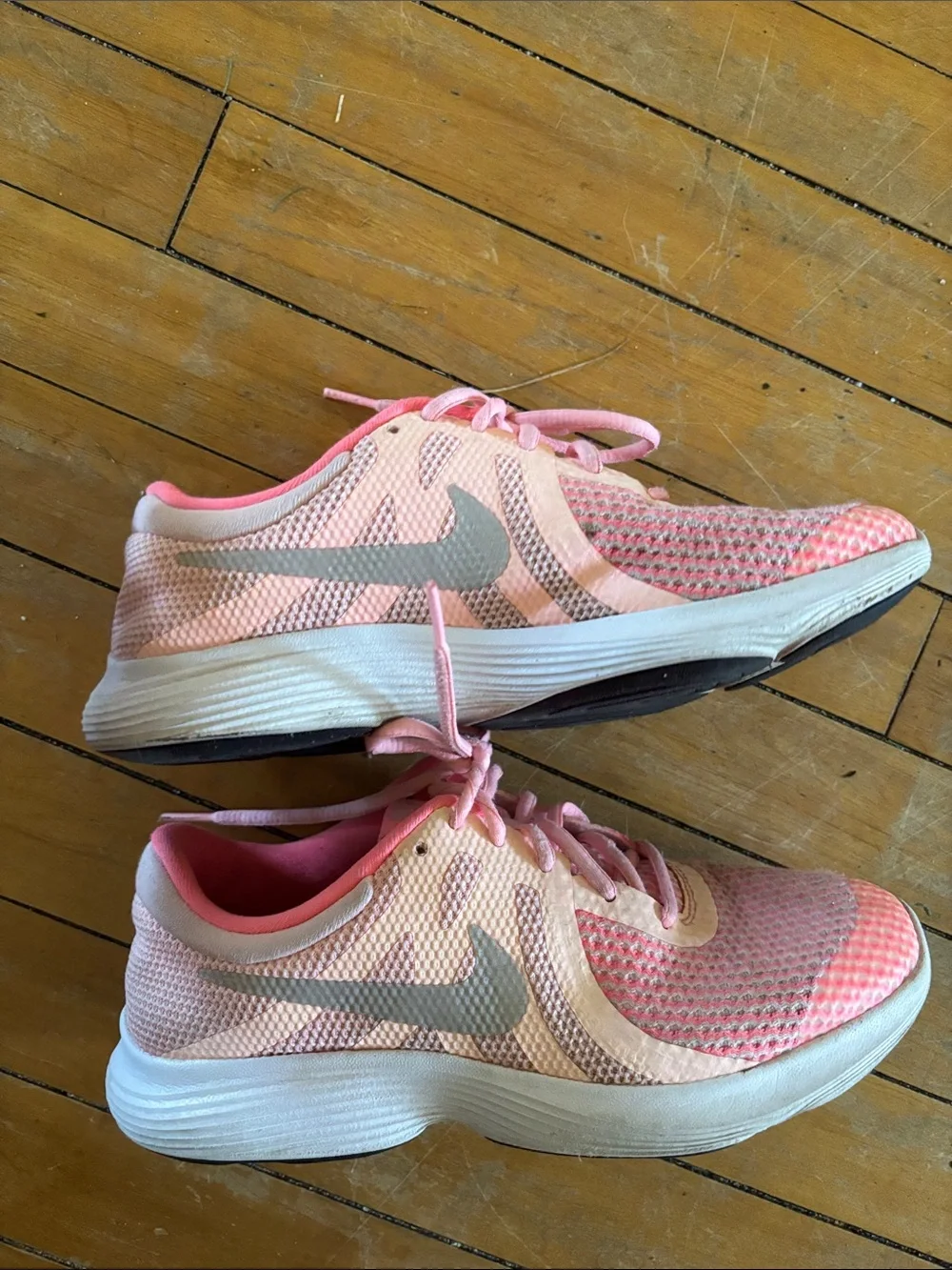 Nike Pink and Gray Mesh Running Sneakers